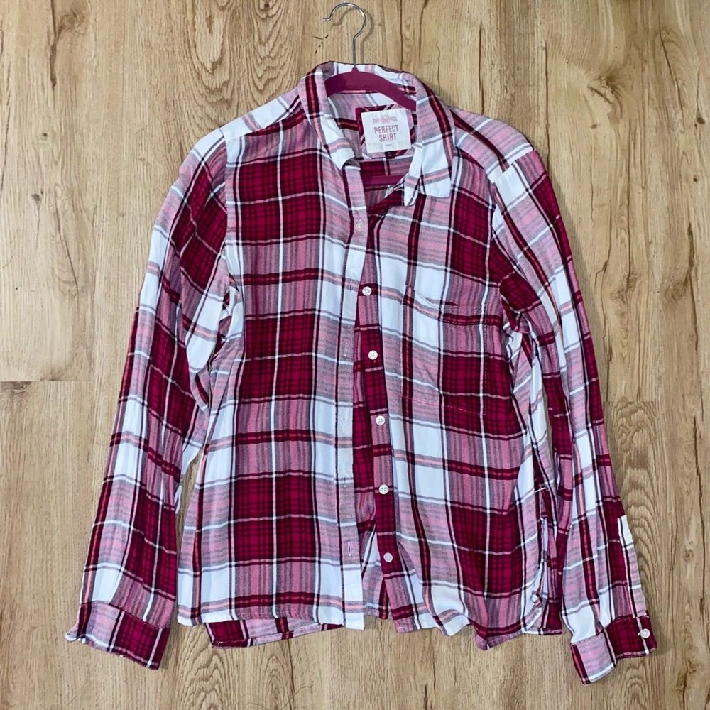 Red and White Plaid Cotton Long Sleeve Flannel